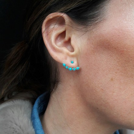 Boucles d'oreilles argent devant/derrière et turquoise