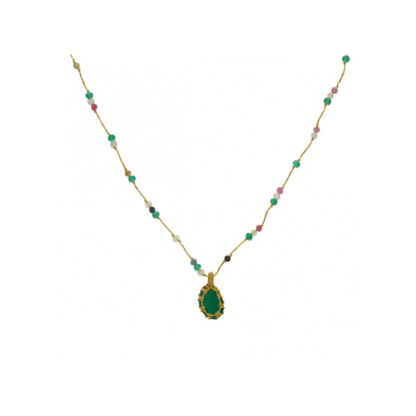 Collier cordon or onyx verte