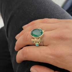 Bague Roots onyx et turquoise