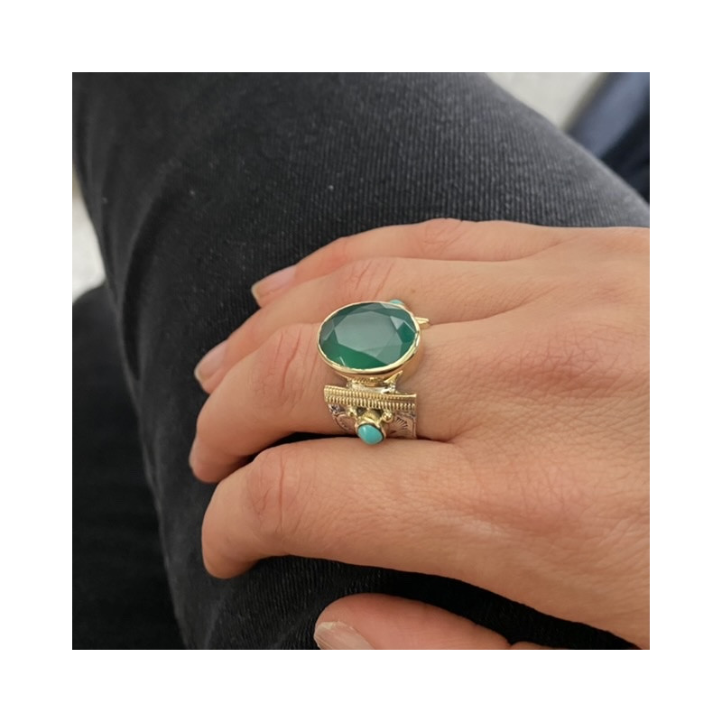 Bague Roots onyx et turquoise