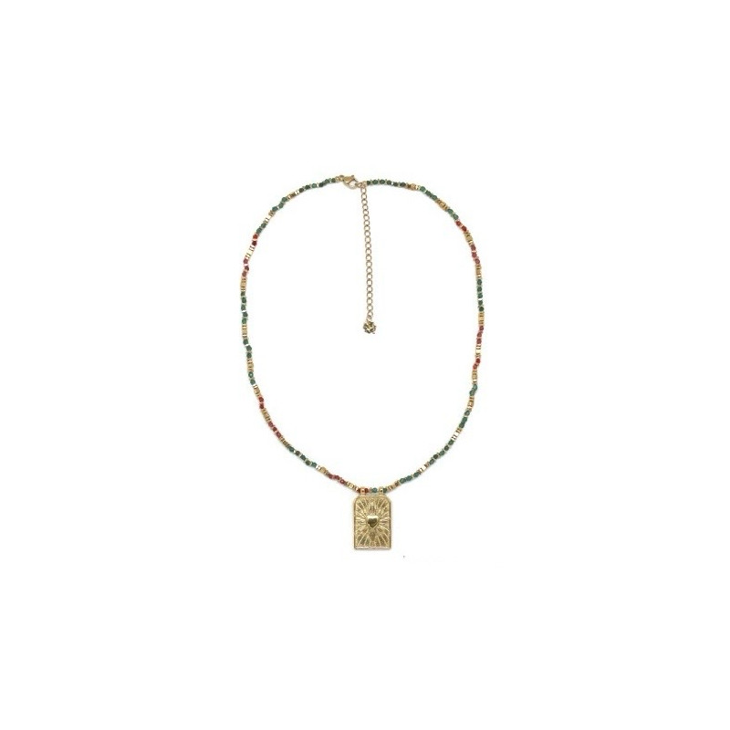 Collier plaque œil pierres