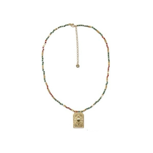 Collier plaque œil pierres